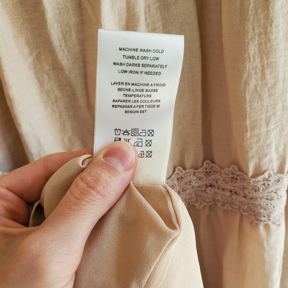 eri + ali Anthropologie Mirana Lace Tier Swing Dress Long Sleeve In Nude Size S - Picture 10 of 10